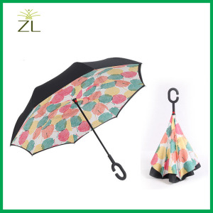 Custom Printing C Handle Double Layer Fashion Reverse Umbrella